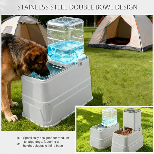 Elevated Dog Bowls Set, 1 Gallon Automatic Gravity Food Feeder & Water Dispenser with Stainless Steel Bowls, Adjustable Elevated Feeder for Small Medium Large Dogs, Anti-Choking & Neck Protection4