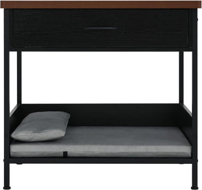 Dog Bed End Table with Storage Drawer and Washable Cushion, Black & Walnut | Open Elevated Dog Bed Furniture for Small Medium Dogs up to 50 Lbs, Metal Frame, Drawer, for Living Room, Bedroom Bedside4
