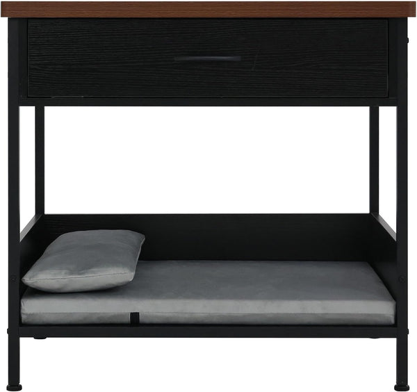 Dog Bed End Table with Storage Drawer and Washable Cushion, Black & Walnut | Open Elevated Dog Bed Furniture for Small Medium Dogs up to 50 Lbs, Metal Frame, Drawer, for Living Room, Bedroom Bedside4