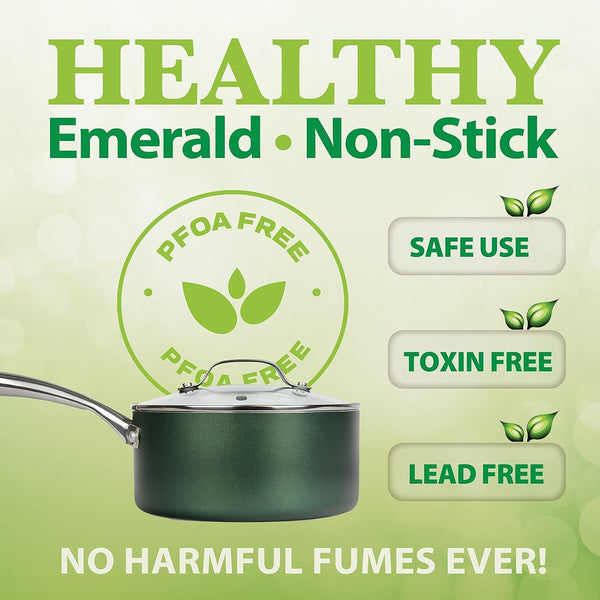 10 Inch Non Stick Frying Pan Skillet Granite Coated Egg & Omelette Pan, Non Toxic PFOA Free, Metal Utensil Safe, Aluminum, Oven Safe to 500°F, Dishwasher Friendly, Emerald Green3