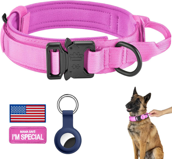 DAGANXI Tactical Dog Collar, Adjustable Military Training Nylon Dog Collar with Control Handle and Heavy Metal Buckle for Medium and Large Dogs, with Patches and Airtags Case (L, Black)7
