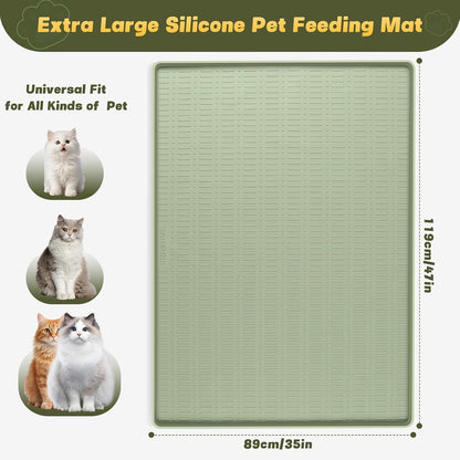 47" X 35" Silicone Cat Food Mat, Waterproof Pet Feeding Mat with Raised Edge, Extra Large Cat Bowl Mat Water Bowl Placemats for Cats, Non-Slip, Protects Floors, Easy to Clean (Light Green)2