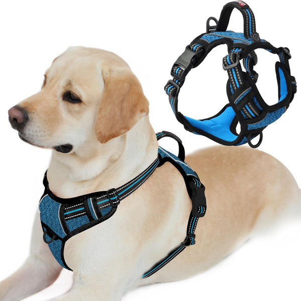 BARKBAY Dog Harness No Pull with ID Tag Pocket - Heavy Duty, Reflective, Easy Control for Large Dogs(Blue,L)51