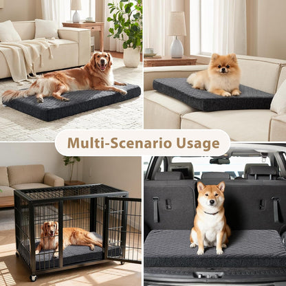 JOEJOY Orthopedic XL Dog Bed for Large Dogs, Waterproof Dog Bed for Crate with Washable Removable Cover, Extra Thick Egg-Crate Memory Foam Pet Beds, Grey, 41"X27"6