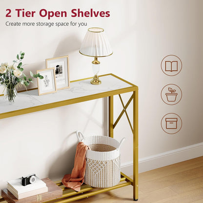 Entryway Table 41.8", 2 Tier Gold Console Table with Shelves | Narrow Entry Table, Thin Sofa Table for Hallway, Living Room, Foyer, Entrance, Corridor, Office, Gold & White4