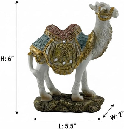 Ornate White Camel Figurine — Decorative Resin Camel Statue with Gold Embellished Saddle & Chain — Luxury Home Décor Accent for Mantel, Shelf, Tabletop (5.5 × 2 × 6 In, 0.4 Lb)6