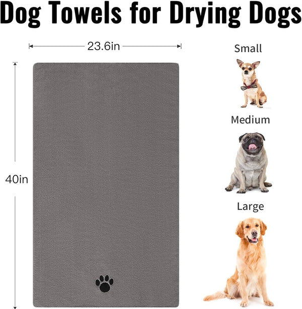 Puomue 2 Pack Microfiber Dog Towels for Drying Dogs, Super Absorbent and Soft Pet Towels for Dogs or Cats, 40''X23.6'', Pet-Friendly, Perfect for Pets of Different Sizes and Fur Types, Grey3