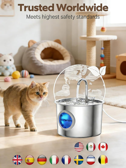 Cat Water Fountain Advanced 304 Stainless Steel 2.2L/74Oz with Detachable Tank, Easy to Clean, Automatic Pet Fountain Quiet Cats Water Dispenser, Perfect for Cats Dogs Indoor6