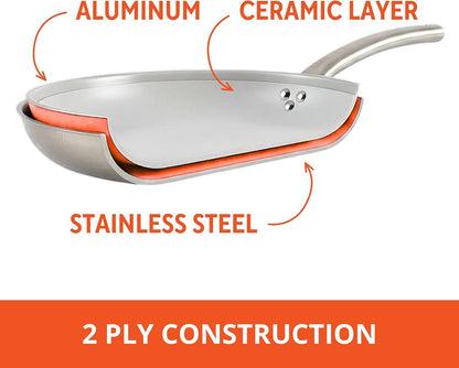 12 Inch 2 Ply Aluminum Ceramic Wok with Glass Lid, Gray | Ceramic Nonstick Interior, 2 Ply Construction, Long and Helper Handles, Ideal for Fried Rice, Noodles and Everyday Cooking2