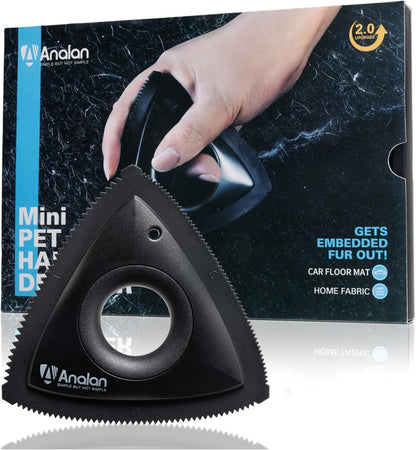 Analan Mini Pet Hair Remover for Car Detailing Dog Hair Tool Brush(Black) | Deep Cleaning, Reusable Rubber, Gentle on Fabrics, Triangle Design for Car Interiors, Couch, Rugs, Carpet, Mats & Furniture1