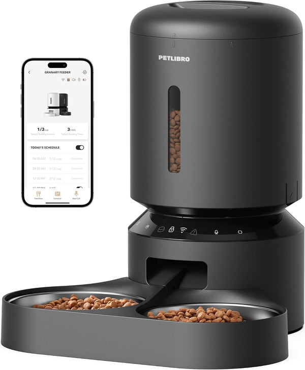 PETLIBRO Automatic Cat Feeder for 2 Cats, 5G&2.4G Wifi Pet Feeders, 5L Programmable Cat Food Dispenser with Airtight Lock-Fresh Technology, Dual Stainless Steel Bowls, Low Food Sensor1