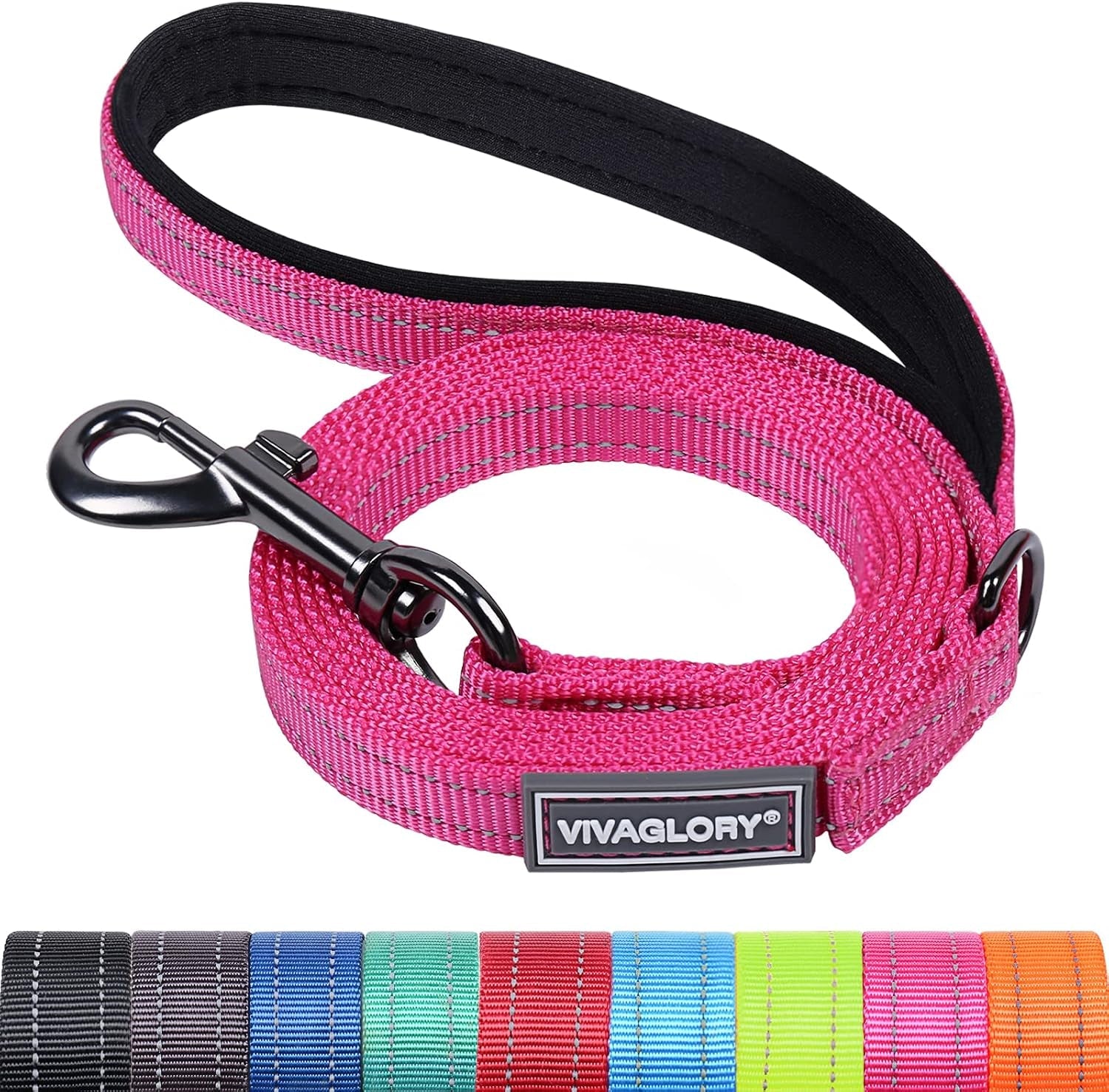 vivaglory-dog-leash-puppy-leash-for-collar-3ft-x-1in-black-with-soft-padded-handle-for-training-walking-heavy-duty-double-layer-nylon-pet-puppy