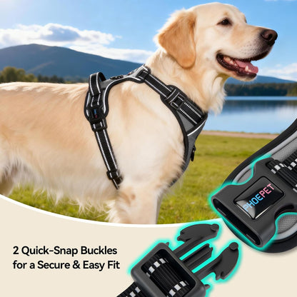 PHOEPET No Pull Dog Harness Medium Reflective Front Clip Vest with Handle, Adjustable 2 Metal Rings 2 Buckles(M, Grey)6