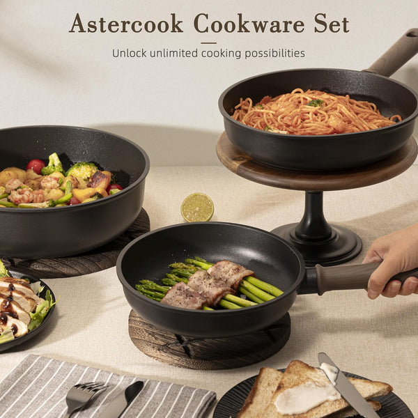 19 Pcs Pots and Pans Set Non Stick, Black Titanium Induction Kitchen Cookware Sets, Non Toxic Healthy Kitchen Cooking Set with Frying Pans Set, PTFE PFOA PFOS Free, Fathers Day Gift for Men6