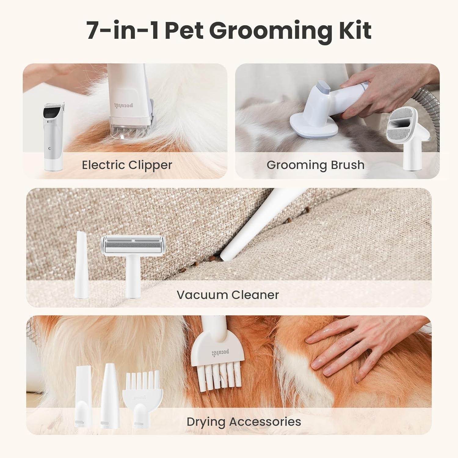 pecute-7-in-1-dog-grooming-vacuum-dryer-for-heavy-shedding-10000pa-suction-adj-suction-temp-home-salon-use-55db-low-noise-1-7l-dust-cup-reduces-flying-hair-easy-cleanup