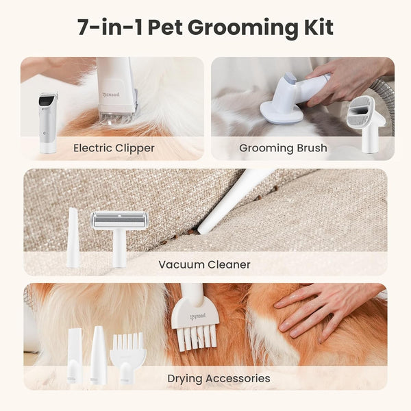 Pecute 7-In-1 Dog Grooming Vacuum & Dryer for Heavy Shedding | 10000Pa Suction, Adj Suction & Temp, Home & Salon Use, 55Db Low Noise, 1.7L Dust Cup, Reduces Flying Hair, Easy Cleanup3