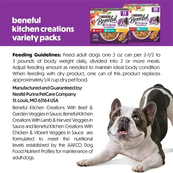 Purina Beneful Kitchen Creations with Beef, Chicken, or Lamb Wet Dog Food Variety Pack - (Pack of 30) 3 Oz. Cans8