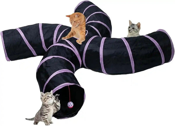 EGETOTA Cat Tunnel for Indoor Cats Large, with Play Ball S-Shape 5 Way Collapsible Interactive Peek Hole Pet Tube Toys, Puppy, Kitty, Kitten, Rabbit (Blue & Black)15