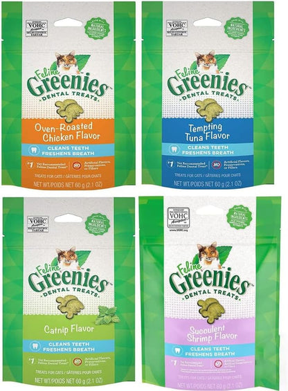 Greenies (4 Pack Feline Dental Cat Treat Variety Bundle 4 Flavors - 2.1Oz Each Bag1