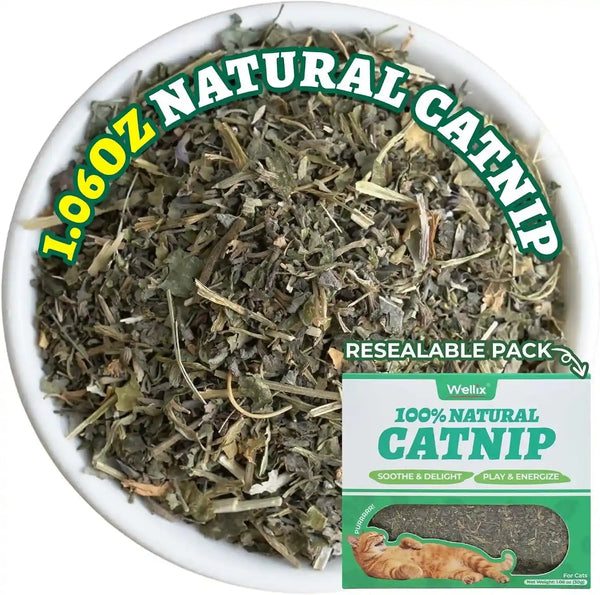 Wellix Fresh Dried Catnip for Cats, Used as Cat Nip Treats, 1.06Oz | Natural Dried Catnip Leaves, Flowers & Stems - Fresh Aroma, Non-Addtictive1
