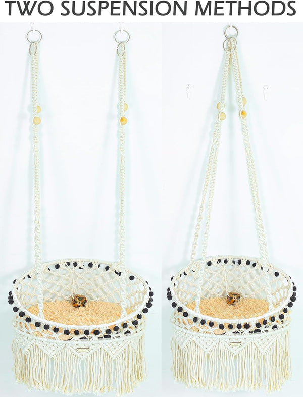 KARCEEY Macrame Cat Hammock - Hanging Cat Bed for Wall & Window - Boho Swing with Full Hardware Kit & Nip Toy - Stable Heavy Duty Design for Large & Senior Felines up to 60Lbs3