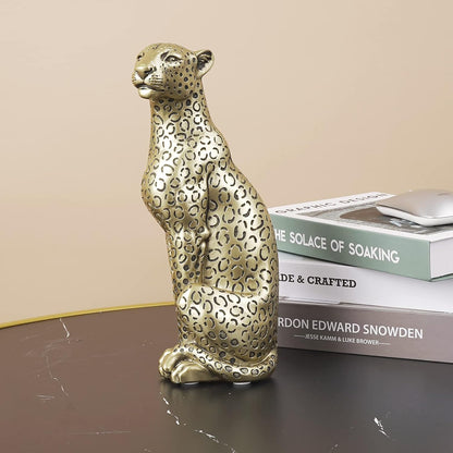 Cheetah Statue Home Decor Leopard Sculpture Resin Sitting Cheetah Figurine Desktop Table Top Ornament Decoration for Home Office Champagne Gold5