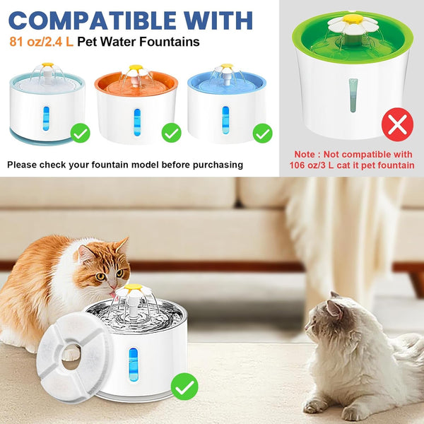 12 Pack Cat Water Fountain Filter, 8 Pcs Cat Fountain Filters Replacement Dia Is 5" & 4 Pcs Pre-Filter Sponges for 81Oz / 2.4L round Automatic Pet Water Fountain Dog Dispenser, 3-Filtration System2