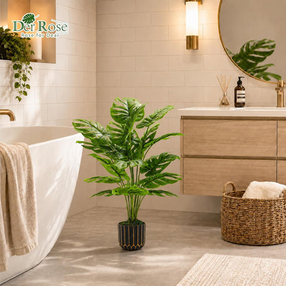 28" Fake Plants, Monstera Plant in Black Gold Pot for Home Decor | Artificial Plants Indoor Add Refined Tropical Greenery to Modern Offices, Elegant Entryways, Reception Areas and House Decor2