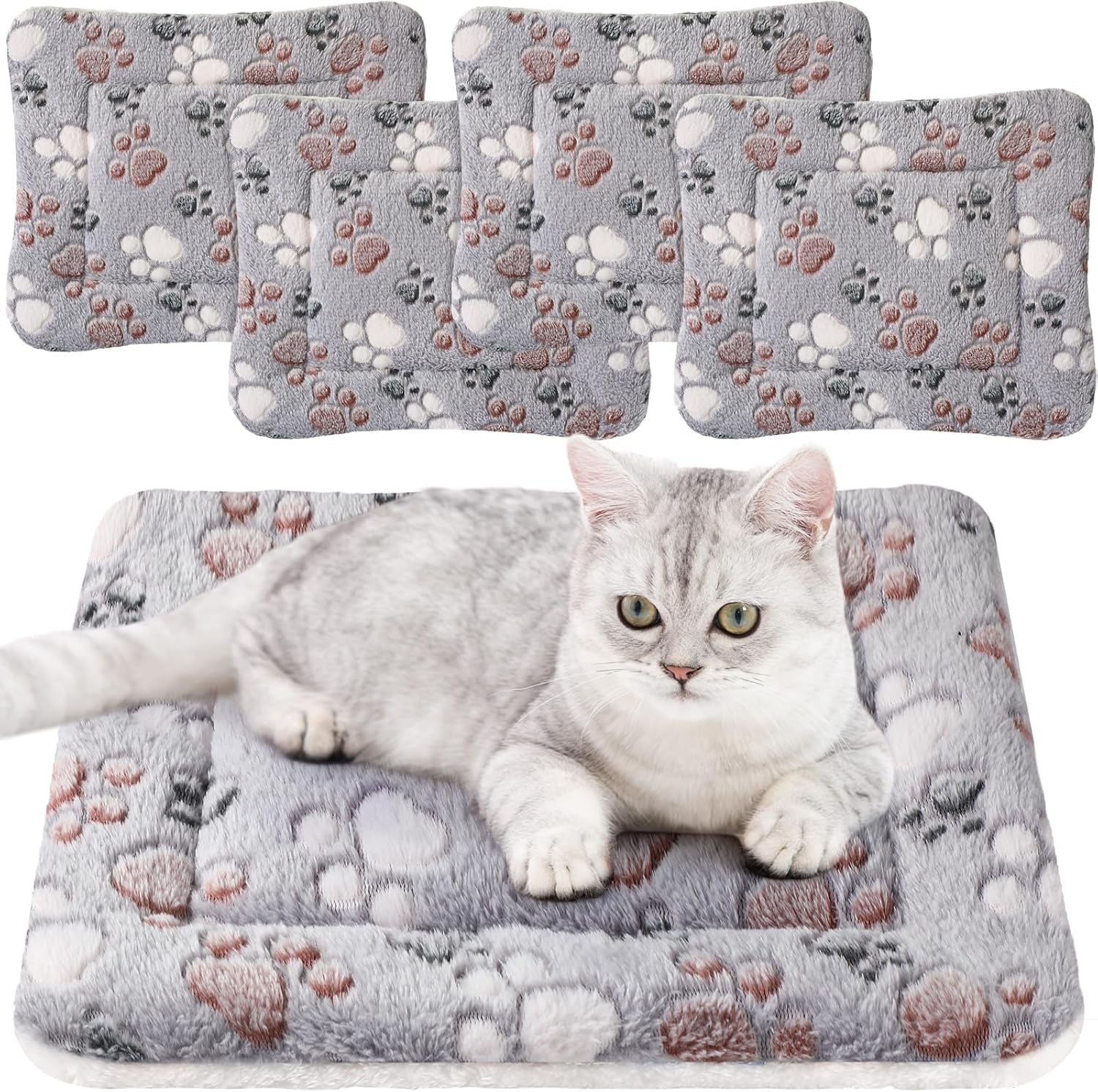 tuanse-4-pack-ultra-soft-dog-cat-bed-mat-small-animal-guinea-pig-bed-with-cute-print-reversible-fleece-dog-crate-kennel-pad-cozy-washable-thickened-hamster-pet-beds-mat13-x-19-inches-light-gray