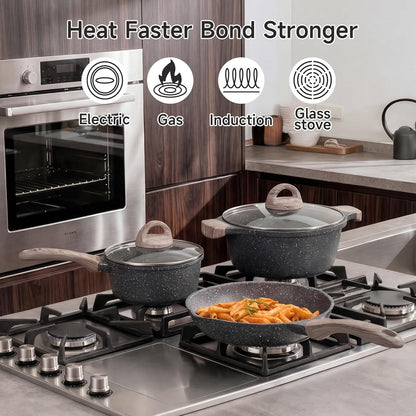 Pots and Pans Set Non Stick 23Pcs, Healthy Kitchen Cookware Sets | Non Toxic Induction Cooking Set W/Gray Frying Pans, Saucepans, Sauté & Griddle & Crepe Pan, PFOA & PFAS Free, with Lid4