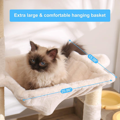 Hey-Brother Cat Tree Tower, Food Station, XL Litter Box Enclosure, MPJ101SG | 48.81 Inches Wooden All-In-One Cat Furniture, Large Hammock, Bed, Scratching Posts, Big Basket for Indoor Cats, Rustic Gray4