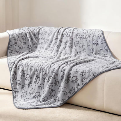 Luciphia Fluffy Paw Print Dog Blanket Large/Medium/Small, Soft Fleece Throw | 300GSM Cozy Blanket for Crate, Couch, Car, Bed. a Puppy & Cat Essential and Dog Gift for Pet Parents,Grey,30"X20"11