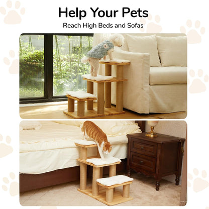 FUKUMARU Dog Stairs, Solid Wood Pet Stairs with Cat Scratching Post | Transformable Cat Step Hold up to 200 Lbs, 20" Pet Ramp for Dogs and Cats to Climb High Bed and Couch, over 6 Combinations3