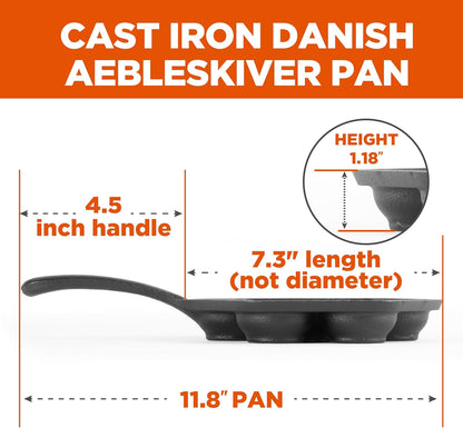 Danish Aebleskiver Pan, Pre-Seasoned Cast Iron, CHCI4105 | Seven Sections for Mini Puffs and Pancake Balls, Works on All Cooktops Including Induction, Outdoor Cookware for Grills2