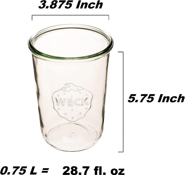 Weck Canning Jars 743 - Weck Mold Jar Made of Transparent Glass - Eco-Friendly - Food Storage Container with Lid Airtight - 3/4 Liter Tall 1 Jar with Lid and Rubber Gasket2