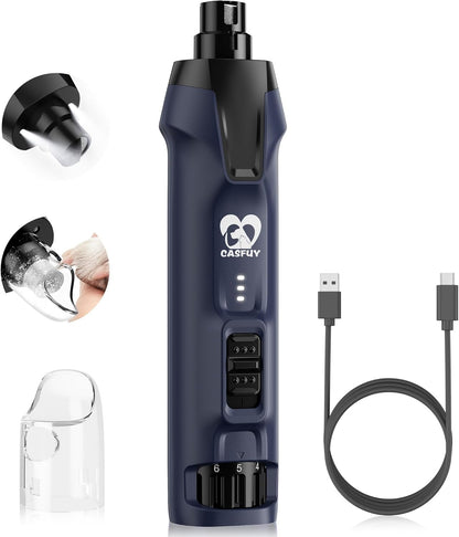 Casfuy 6-Speed Dog Nail Grinder – 50%+ Boost Power Dog Nail Trimmers Quiet with Dust Cap & 2 LED Lights & 2000Mah Battery & 4.8V Motor Electric Pet Toenail File Tool for Large Medium Small Dogs Cats9
