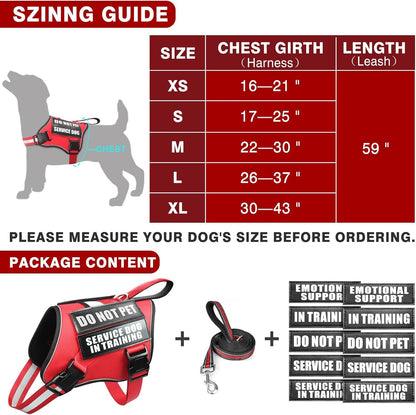 Service Dog Vest Harness and Leash Set+10 Patches,No Pull&Adjustable Reflective Dog Harness with Soft Padded Handle for Training/Everyday,Fit Small/Medium/Large/Extra-Large Dogs(Red XL) | No Pull&Adjustable Reflective Service Dog Harness Large Sized,Dog Leash with 2 Soft Padded Handles,For Training Working5