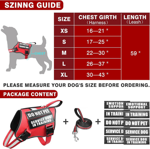 Service Dog Vest Harness and Leash Set+10 Patches,No Pull&Adjustable Reflective Dog Harness with Soft Padded Handle for Training/Everyday,Fit Small/Medium/Large/Extra-Large Dogs(Red XL) | No Pull&Adjustable Reflective Service Dog Harness Large Sized,Dog Leash with 2 Soft Padded Handles,For Training Working5