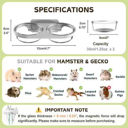 Magnetic Reptile Feeding Ledge with 2 Pack Plastic Bowls Food Feeder Water Dish for Crested Gecko Dwarf Hamster(Gray, Magnetic-Mounted)8