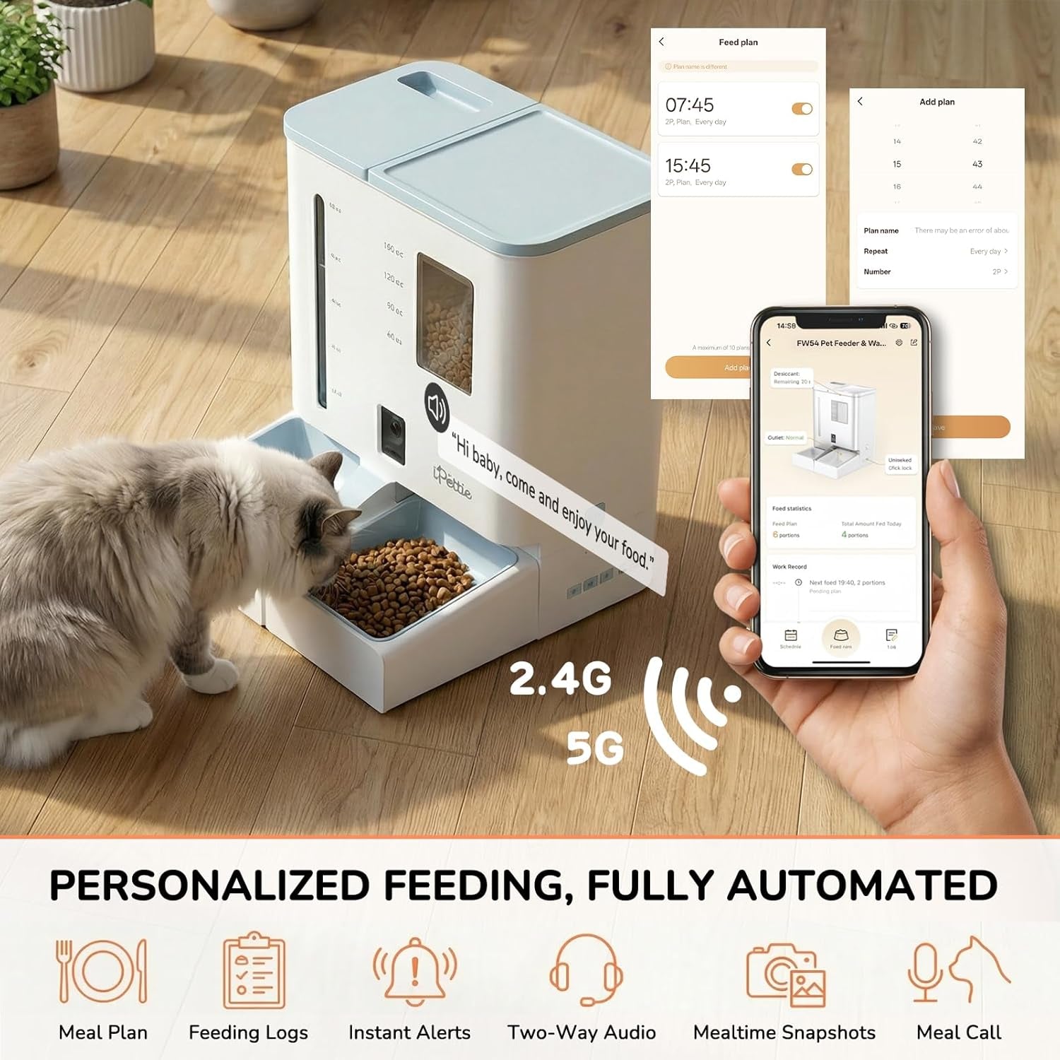 ipettie-camera-automatic-cat-feeder-and-water-dispenser-5g-2-4ghz-wifi-2k-hd-video-night-vision-app-scheduling-alerts-1-filter-included-300oz-large-capacity-for-2-weeks-fw54-camera-version