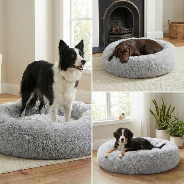 Calming Donut Dog Bed – Faux Fur Anti-Anxiety Pet Bed with Removable Washable Cover & Water-Resistant Liner – Plush Fluffy round Nest, Non-Slip Bottom for Dogs & Cats – Small, Grey4