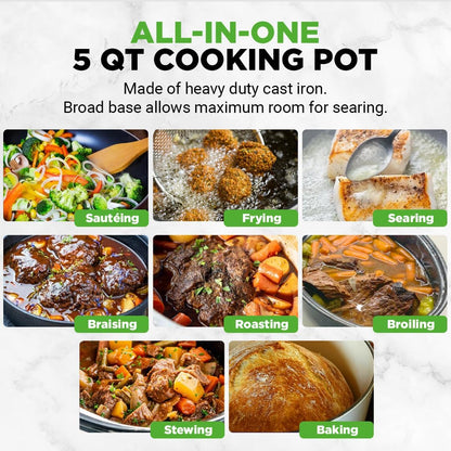 Enameled Cast Iron Dutch Oven – 5 QT Pot with Lid, Cooking Pot with Moisture-Sealing Lid for Bread Baking, Stews, Braising, Roasting, Marinating & Slow Cooking – Oven Safe up to 500°F2