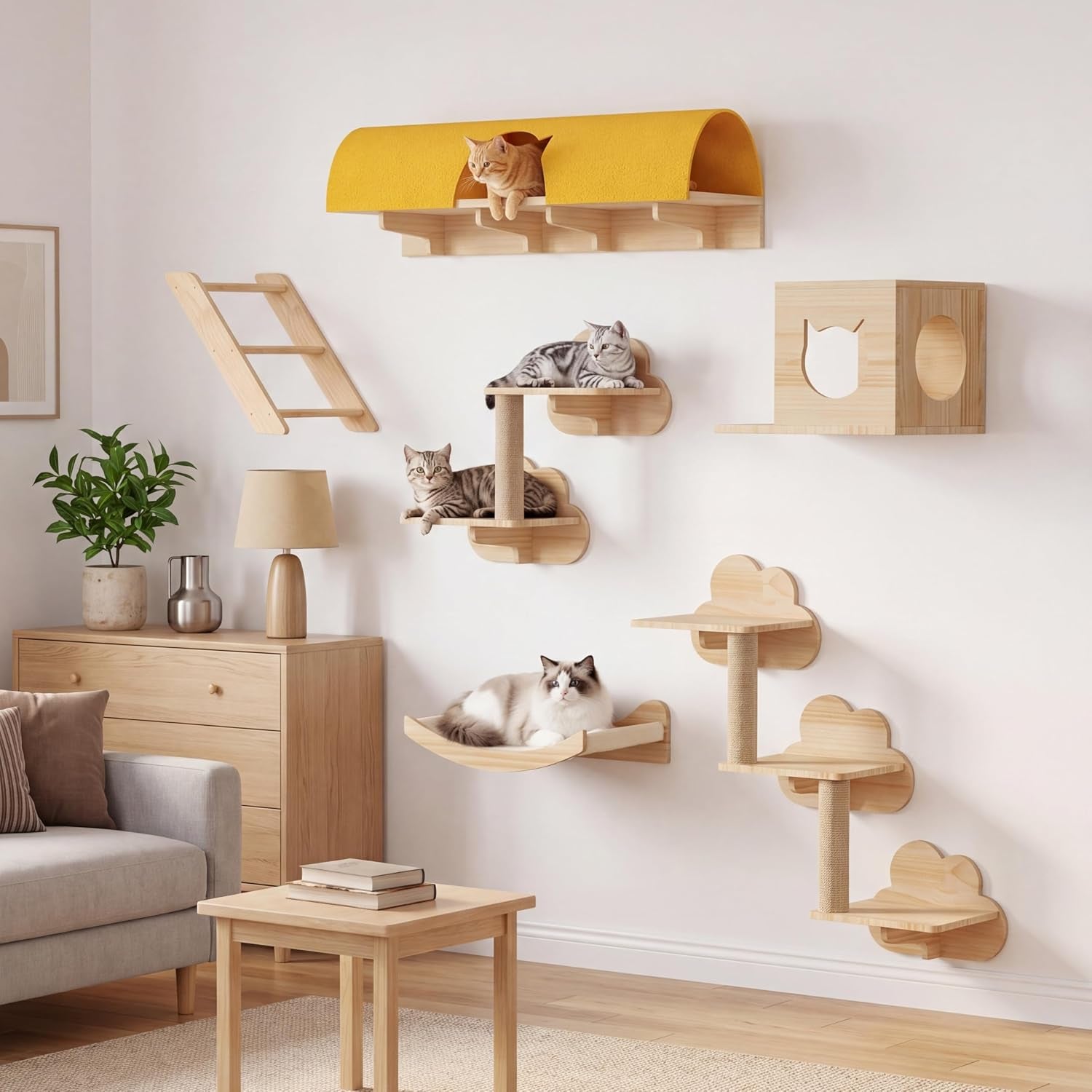 9-in-1-cat-wall-shelves-cat-wall-furniture-set-with-bridge-beige-wall-mounted-cats-shelf-for-space-saving-multi-level-cat-climbing-systems-for-16-inch-drywall-with-scratching-posts-condos