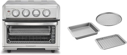 Air Fryer + Convection Toaster Oven, 8-1 Oven with Bake, Grill, Broil & Warm Options, Stainless Steel, TOA-70 & AMB-TOB4 Toaster Oven Baking Pan 4-Pc Set1