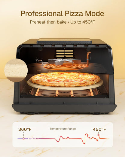 Indoor Pizza Oven & Air Fryer, 6.5QT Family Size with Pizza Stone | 9 Cooking Preset with Viewing Window &Light, 105°F-450°F Adjustable for Air Fry, Roast, Bake, Dehydrate, Fries, 1700W, Black3