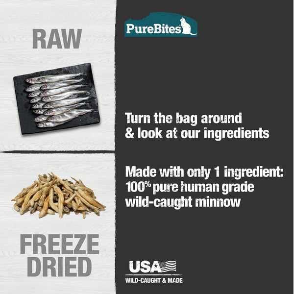 Purebites Minnow Freeze Dried Cat Treats, 1 Ingredient, Made in USA, 2.3Oz3