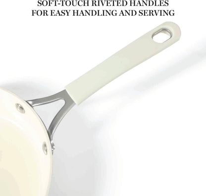 Heathland Premium Nonstick PFA Free Ceramic Interior 10-Piece Tapered Aluminum Cookware Set - Linen White7