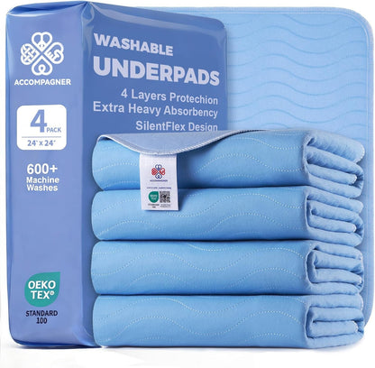 Accompagner Incontinence Bed Pads Washable Waterproof, Ultra-Absorbent Reusable Underpads for Diaper Changing, Nursing, Bedridden, Adults, Seniors, Kids and Dogs (Blue, 24"X24"(Pack of 6))27