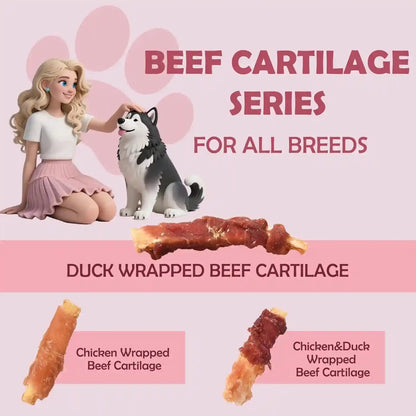 Dog Treats, Duck Wrapped Beef Cartilage Dog Chews, Long Lasting Grain Free Rawhide Free Natural Dental Dog Bones, Teeth Cleaning Training Treats for Small Medium Large Dogs Healthy Pet Snacks5