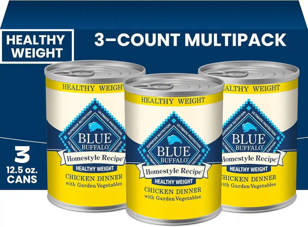 Blue Buffalo Homestyle Recipe Wet Dog Food Paté Variety Pack, Chicken Dinner & Beef Dinner with Garden Vegetables, Made with Natural Ingredients, 12.5-Oz. Can (6 Count, 3 of Each)12